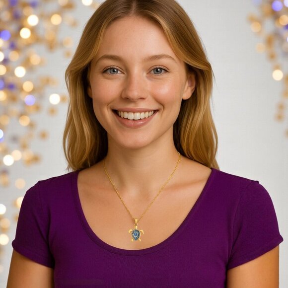 🆕️ Boho Chic Turtle Pendant Necklace 18K Gold Plated Stainless Steel Blue - Picture 7 of 11